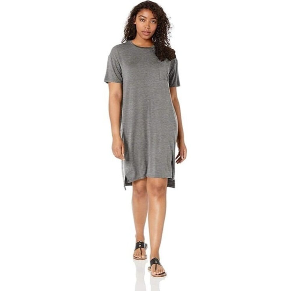 Women's Jersey Oversized-Fit Short-Sleeve Pocket T-Shirt Dress Gray Sz S NEW
